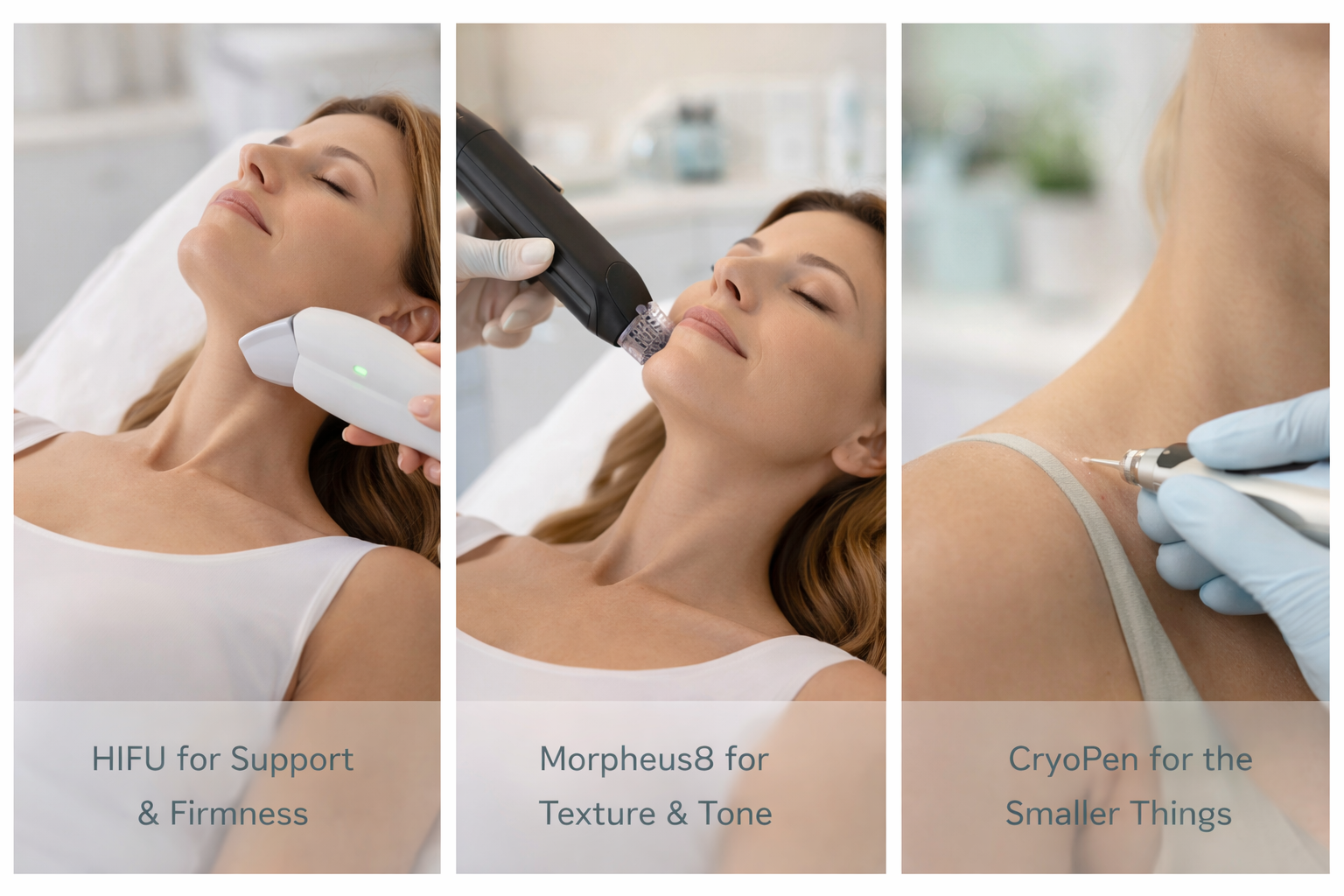 A close-up of a person's hand gently touching their own skin, which appears smooth and healthy. The lighting is soft, highlighting the natural texture and tone of the skin.